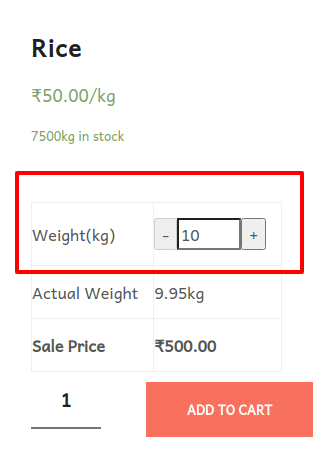 setting a value of weight in the checkout page