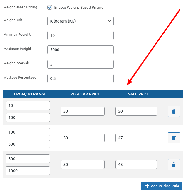 putting the values in pricing rule