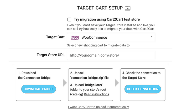 target cart setup page of a site