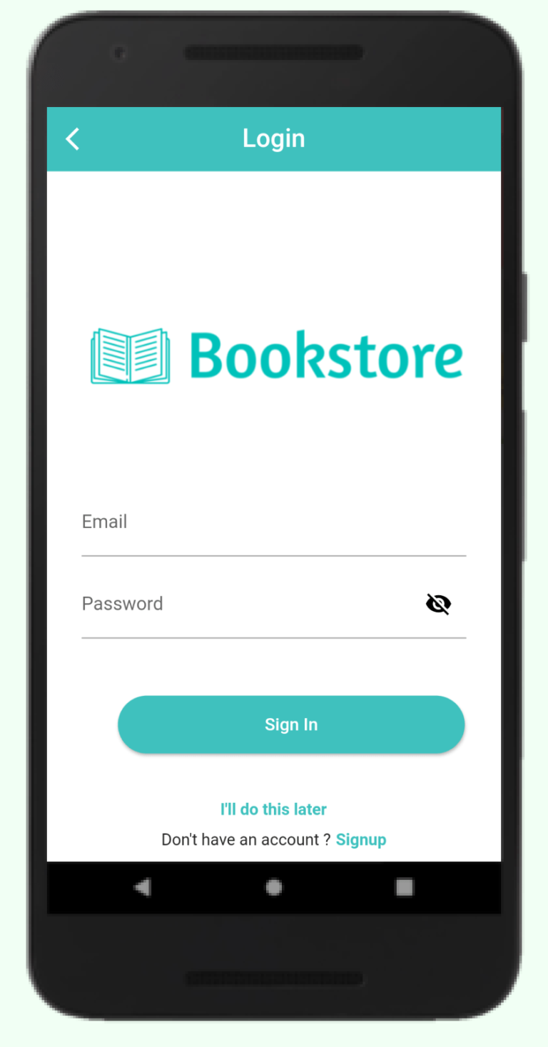 login page of the mobile app