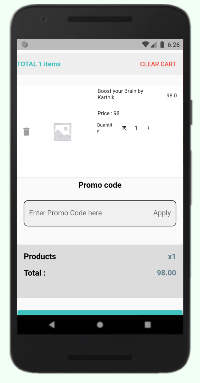 cart page of the mobile app