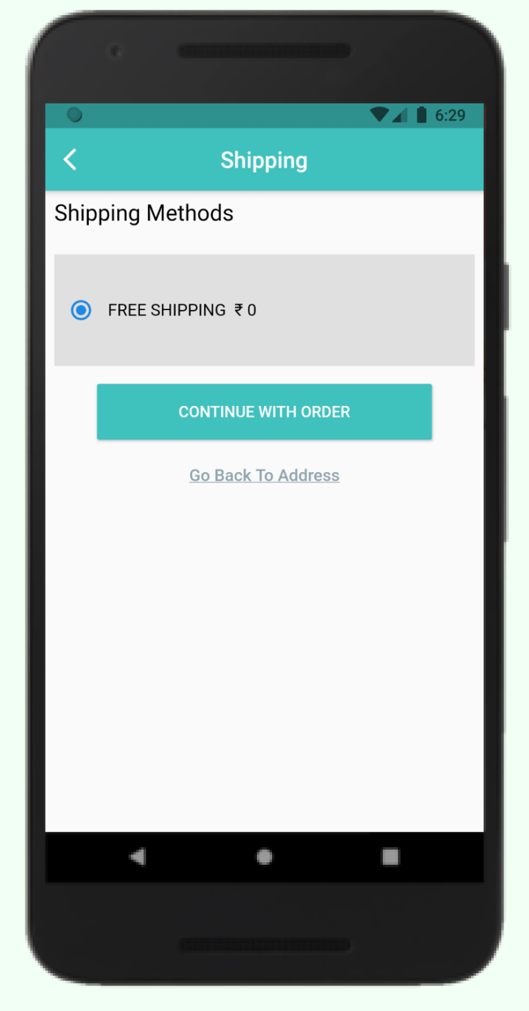 shipping methods page of bookstore mobile app