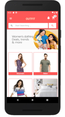 women's clothing page of j2store mobile app