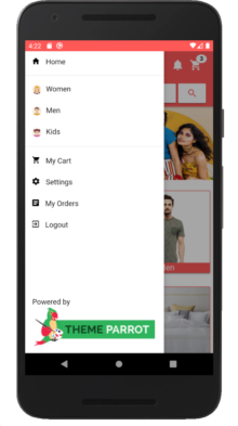 menu page of outfit mobile app