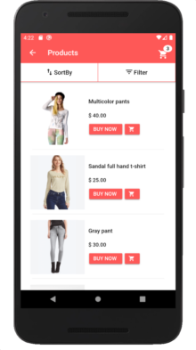 products page of outfit mobile app