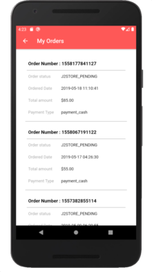 page showing my orders list of the app