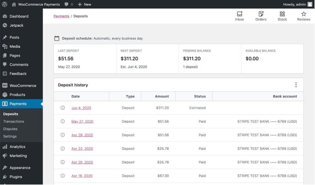 WooCommerce payments page
