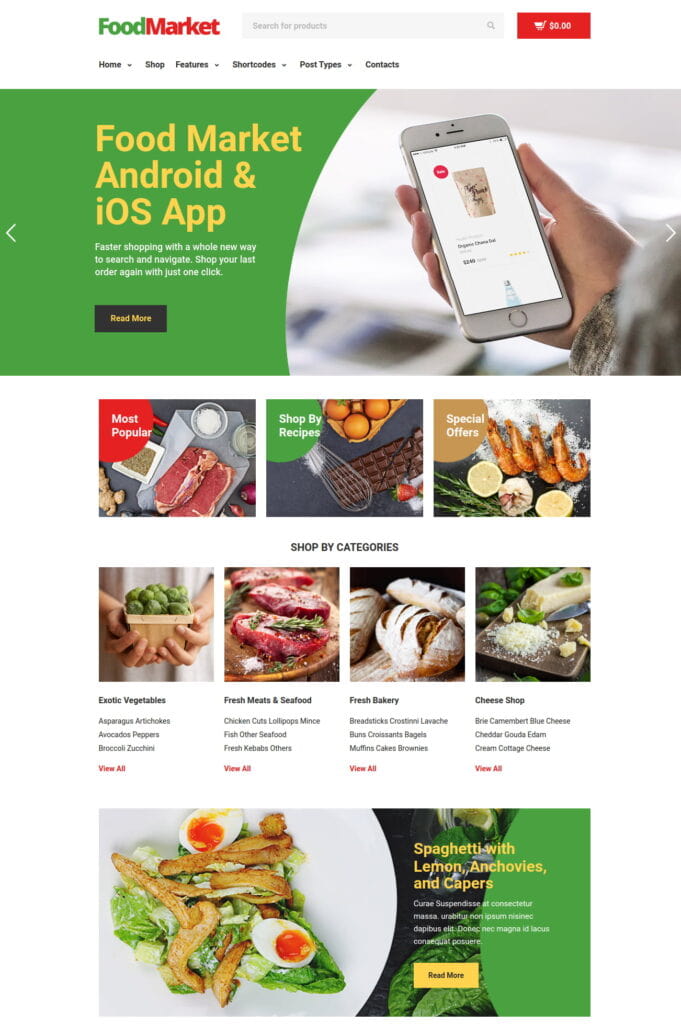 site page of food market grocery store wordpress theme