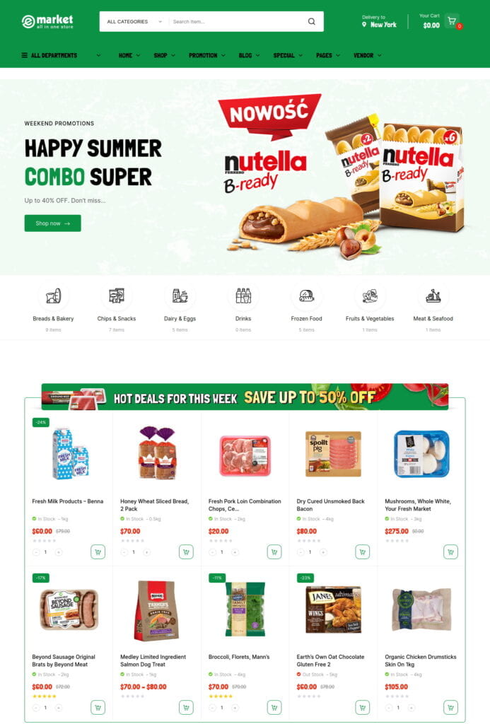 site page of emarket wordpress grocery store theme