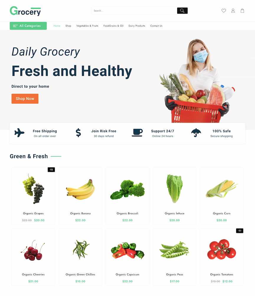 site page of th shop mania wordpress grocery theme