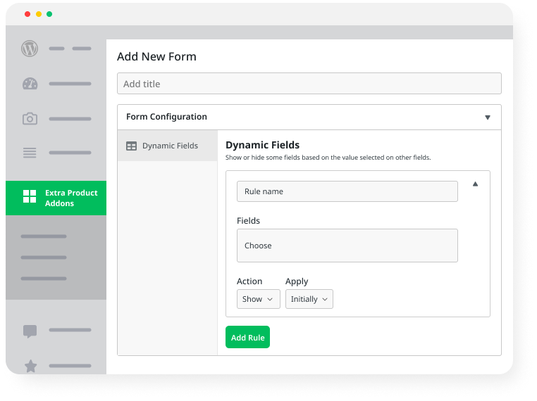 dynamic fields page of product addons plugin