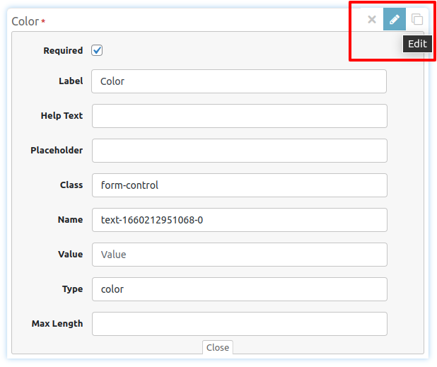 editing a field from the product form