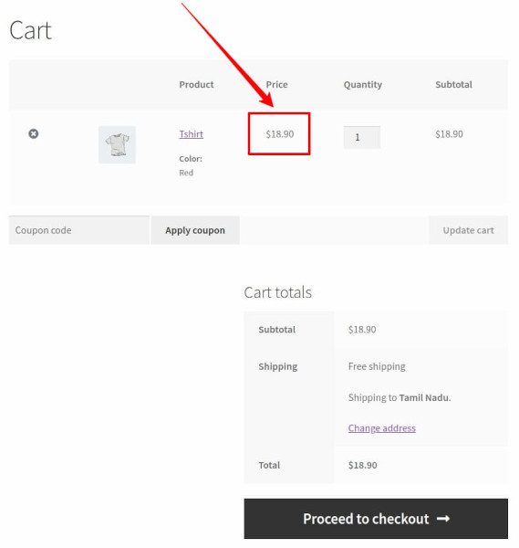 cart page contains set in percentage option