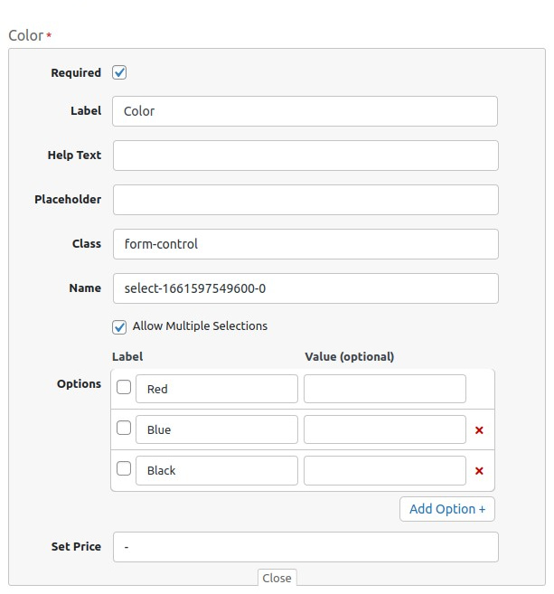 setting multiple selection option  of extra product options plugin