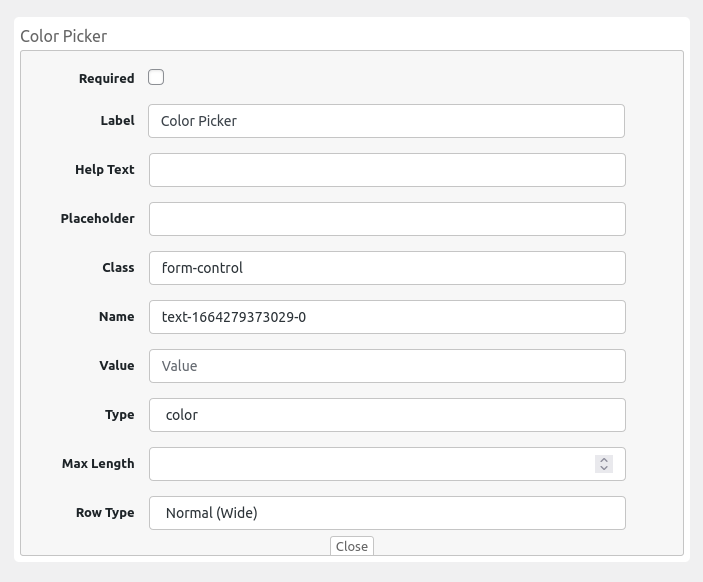backend of extra product options plugin displaying color picker field