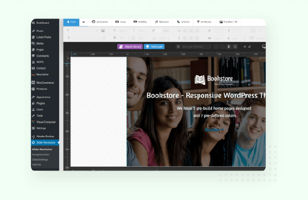 revolution slider integration of bookstore theme