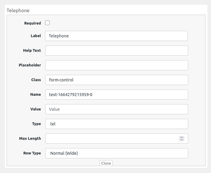 backend of extra product options plugin displaying telephone field