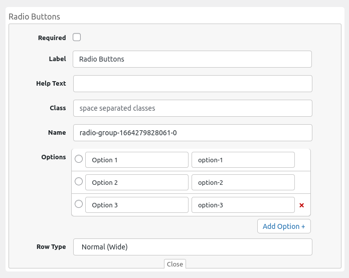 backend of extra product options plugin displaying radio buttons field