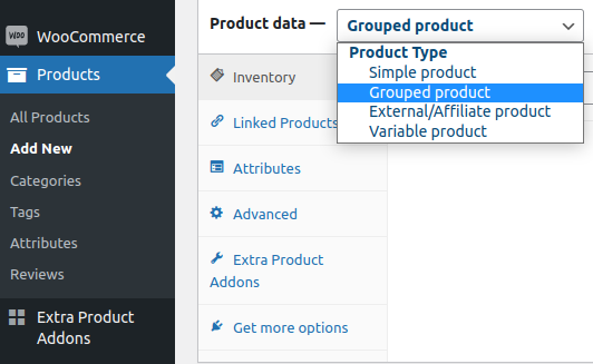 grouped products option in woocommerce