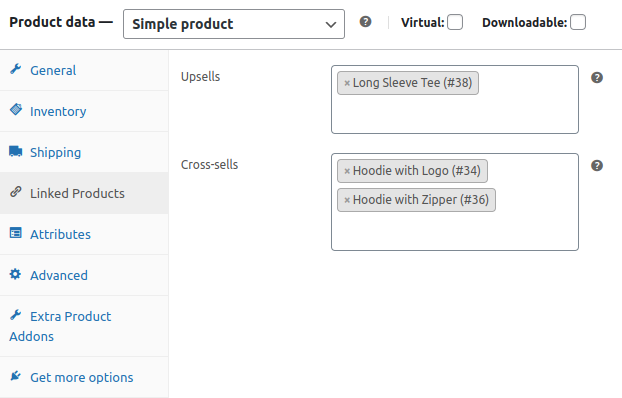 linked products section of woocommerce product recommendations