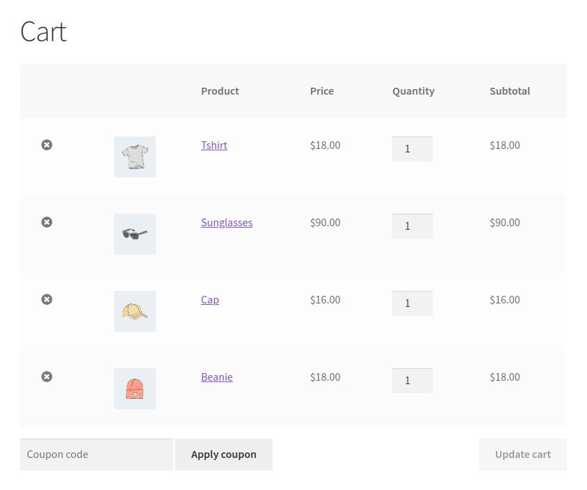 cart page of product bundles in woocommerce store